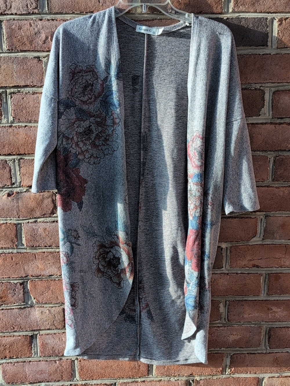 Ginger G Gray Floral Open-Front Cardigan